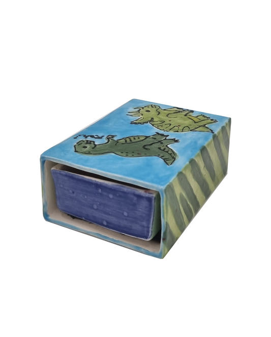 Ceramic matchbox- Dinosaur 'bits box'-Made to order: