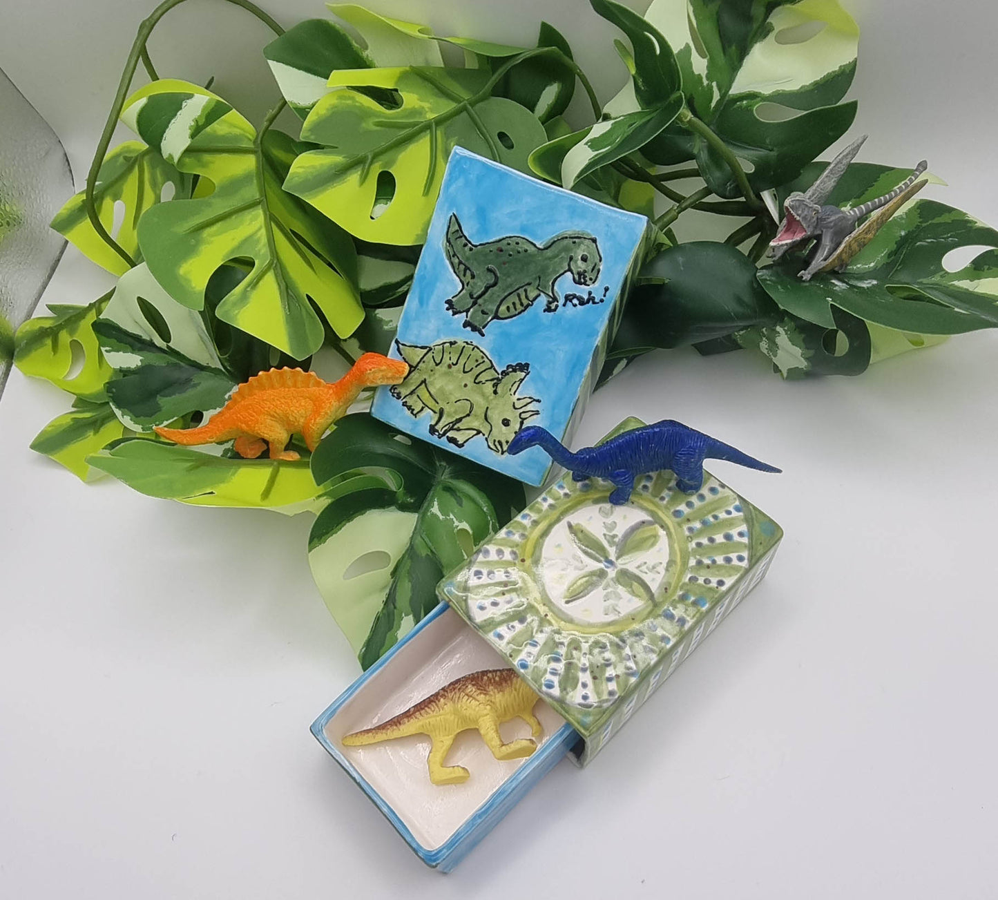 Made to order: Ceramic matchbox- Dinosaur 'bits box'