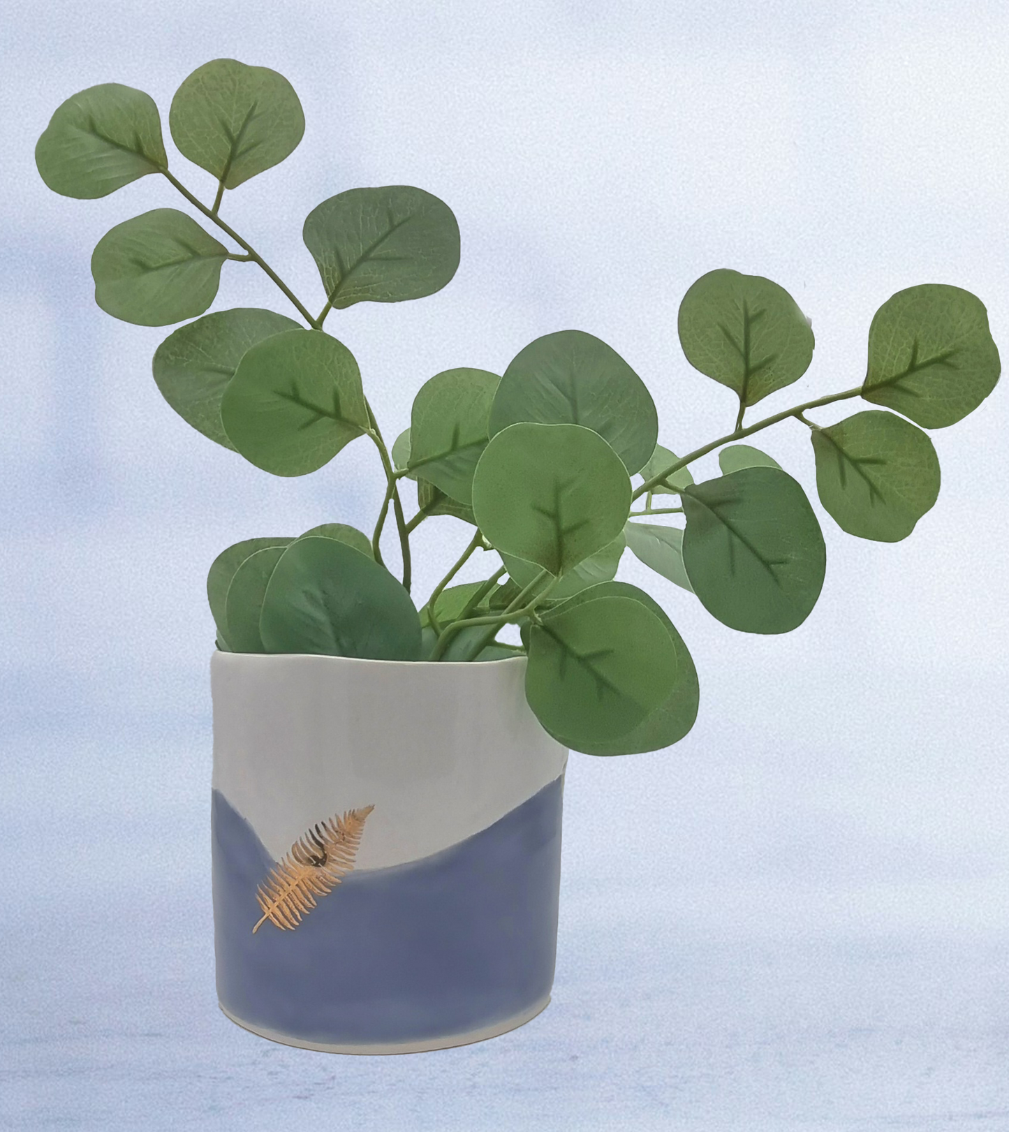Large -Blue white - gold feather-planter